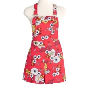 ModCloth Women's Red Floral Shorts Overalls Romper Shortalls Size 8